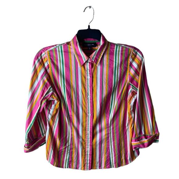 Jones New York Signature Button Up Shirt Womens Large Petite Striped Colorblock - Picture 9 of 9